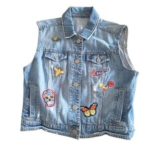 AMERICAN EAGLE Denim Button Up Patched Vest Size Small